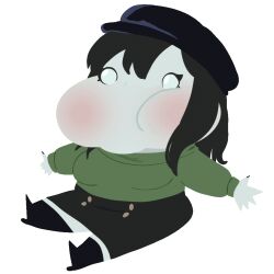 animated_gif arms_out black_hair boots chewing chibi creepette_(sleeplesscreeper) eating hat pandikko_art puffy_cheeks skirt sweater white_eyes