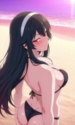 ai_generated back_view bikini black_bikini black_hair hair_ornament looking_at_viewer perfect_body spy_x_family velvetart yor_forger
