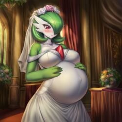 1girls ai_generated bride bride_veil fairy_type female gardevoir humanoid lazybonesai looking_at_viewer pokemon pokemon_(species) pregnant pregnant_bride pregnant_female psychic_type solo solo_female tagme wedding wedding_dress