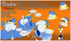 absurd_res anthro anus avian balls beak belly biceps big_balls big_belly big_butt big_penis border butt english_text feathers foreskin genie genitals hi_res huge_butt huge_penis lamp lava_lamp magic male model_sheet multicolored_body musclegut muscular muscular_male navel nipples orange_background penis simple_background stated_gender stated_height stated_pansexuality stated_sexuality stated_weight tail tail_feathers text tongue tongue_out vein veiny_penis white_border yellow_beak yellow_nipples
