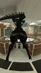 alien_(franchise) alien_girl ass_focus ass_shake bent_over bent_over_table black_body shiny_skin tagme thicc thicc_thighs video vrchat vrchat_avatar xenomorph xenomorph_queen xenomorph_tail