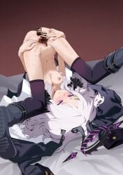 1girls anal anal_penetration anal_sex anus areolae ass_up belly blue_archive blush boots breasts censor_bar censored disembodied_penis double_penetration embarrassed female female_focus hairless_pussy halo hands highres hina_(blue_archive) horns just_the_tip legs legs_up legwear light-skinned_female mmf_threesome navel nervous nipples no_condom purple_eyes pursed_lips pussy shaved_pussy shoes slender slender_body slender_legs small_breasts spread_anus spread_legs spread_pussy spreading stockings stomach straight sweat sweatdrop takinohamira thighhighs threesome tummy unprotected_sex upside-down vagina vaginal vaginal_penetration vaginal_sex white_hair