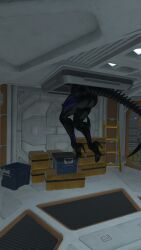 alien_(franchise) alien_girl black_body shiny_skin thicc thicc_thighs vent vrchat vrchat_avatar xenomorph xenomorph_queen xenomorph_tail