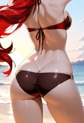 1girls ai_generated ass ass_crack ass_focus bikini dimples_of_venus long_hair pyrrha_nikos rear_view red_hair rwby shiny_hair shiny_skin solo solo_female tagme