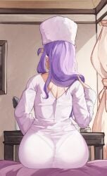 1girls akihitoevon anastasia_hoshin ass ass_focus back_view big_butt blue_eyes butt fat_ass female female_focus purple_hair re:zero_kara_hajimeru_isekai_seikatsu thick_ass tight_clothing underwear_visible_through_clothing visible_underwear