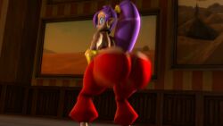 3d 3d_animation animated ass ass_bigger_than_head belly_dancer belly_dancer_outfit big_ass big_butt black_panties blue_eyes chocker commission commissioner_upload earrings fully_clothed gauntlets genie genie_girl half_genie harem_pants huge_ass huge_butt ironhawk jewelry jiggling_ass kabalmystic_(style) long_hair looking_back no_sound pointy_ears purple_hair ripped_clothing ripped_pants shaking_ass shantae shantae_(character) tagme tan_skin thick_thighs thighs throwing_it_back twerking video video_games wide_hips