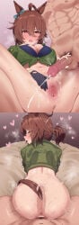 1boy 1boy1girl 1girls agnes_tachyon_(umamusume) all_fours blush comic cum_inside doggy_style flustered hahakigi sex umamusume x-ray