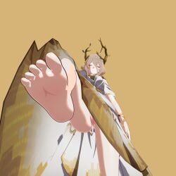 1girls barefoot chrysos_heirs_(honkai:_star_rail) eyes_closed female_only foot_focus honkai:_star_rail no_panties npc