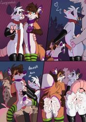 absurd_res after_sex american_opossum anal anal_orgasm anal_penetration animal_genitalia anthro anus armwear assisted_sex bite blue_eyes blush bodily_fluids butt canid canine clothed clothing collar comic cum cum_drip cum_in_ass cum_inside cum_on_butt cum_on_face cum_on_tongue cum_while_penetrated dripping ear_piercing ejaculation femboy fox fur furryends gaping gaping_anus genital_fluids genitals gesture group hand_gesture hands-free heart_(marking) hi_res hyena imminent_sex latex latex_armwear latex_clothing latex_legwear latex_stockings latex_thigh_highs leash leash_pull leashed_collar legwear looking_at_viewer male male/male mammal markings marsupial mirt_the_possum_(character) moan mochafox_(itsmochafox) nekeithfox on_lap orange_body orange_fur orgasm partially_clothed party party_favor pattern_clothing pattern_legwear penetration penis piercing purple_body purple_fur red_fox sex sheath shoulder_bite spread_anus spread_butt spreading standing standing_sex stockings striped_clothing striped_legwear stripes text thigh_highs tongue true_fox v_sign white_body white_fur