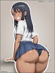 1girls 2d ai_art ai_assisted ai_generated back_view big_ass black_panties brown_eyes dark-skinned_female dark_hair dark_skin female female_focus female_only hayase_nagatoro looking_at_viewer miniskirt panties please_don't_bully_me,_nagatoro school_uniform schoolgirl schoolgirl_uniform simple_background skirt skirt_lift small_breasts smile smiling_at_viewer teenage_girl teenager warbeastinc.