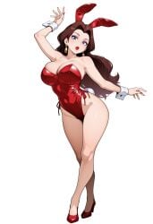 1girls ai_generated animal_ears arm_up bare_legs bare_shoulders blue_eyes bowtie breasts brown_hair bunnysuit cleavage clothing collarbone covered_navel crossed_legs detached_collar earrings fake_animal_ears fake_tail female footwear full_body high_heels highleg highleg_leotard jewelry large_breasts legs leotard lips lipstick long_hair looking_at_viewer makeup mole mole_under_eye nail_polish parted_lips playboy_bunny rabbit_ears rabbit_tail red_footwear red_leotard red_lips red_nails shoes side-tie_leotard simple_background smashai solo standing strapless strapless_leotard tail thighs watson_cross white_background wrist_cuffs