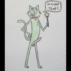 1:1 absurd_res animal_humanoid anthro aroused cat_humanoid cosmo_(fop) erection felid felid_humanoid feline feline_humanoid fur genitals green_body handmade hi_res humanoid male male/male mammal mammal_humanoid nickelodeon nude_anthro pen_(artwork) penis solo the_fairly_oddparents traditional_media_(artwork) zadori