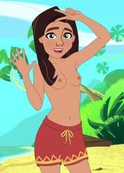 1girls accurate_art_style bathing_suit beach big_hero_6 big_hero_6:_the_series blue_eyes breasts brown_hair disney female female_only long_hair looking_at_viewer marvel marvel_comics mehefin013 self_upload topless trina_(big_hero_6)