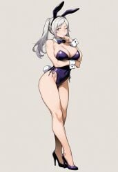 1girls ai_generated alternate_costume animal_ears arm_under_breasts bare_legs bare_shoulders bow bowtie breasts brown_eyes bunny_tail bunnysuit cleavage closed_mouth clothing covered_navel detached_collar fake_animal_ears fake_tail female fire_emblem_awakening footwear full_body grey_background grey_hair hand_on_own_chin high_heels highleg highleg_leotard large_breasts legs leotard long_hair looking_at_viewer one_eye_closed playboy_bunny purple_bow purple_bowtie purple_footwear purple_leotard rabbit_ears rabbit_tail robin_(female)_(fire_emblem) robin_(fire_emblem) shoes side-tie_leotard simple_background smashai solo standing strapless strapless_leotard super_smash_bros. tail thighs twintails white_hair wrist_cuffs