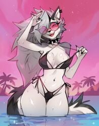 1girls bare_arms bare_legs bare_shoulders bare_thighs big_breasts bikini bikini_bottom bikini_top clothed clothing color female female_focus female_only helluva_boss hi_res large_breasts long_hair looking_at_viewer loona_(helluva_boss) loonanudes solo solo_female thick_thighs