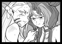 2girls 6_eyes angry angry_expression angry_face big_breasts black_and_white black_hair blush breasts couple daresiel dominant dominant_female domination ear_piercing female female_only femdom femsub implied_nudity indie_virtual_youtuber leash leash_and_collar leash_pull lesbian_couple lesbian_domination looking_at_viewer looking_back naked naked_female nude nude_female patreon showing_teeth submissive submissive_female sweat sweatdrop sweating upper_body white_hair yuri