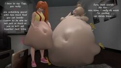 2girls aledeko belly_bulge belly_bump belly_overhang big_belly burping clothing female female_only himiko_toga imminent_death itsuka_kendou kendou_itsuka massive_belly multiple_girls multiple_prey my_hero_academia pokemon rubbing_belly schoolgirl speech_bubble standing struggling toga_himiko vore