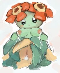 bellossom bodily_fluids breasts bronzecatworld female feral genitals lactating nintendo plant pokémon_(species) pokemon pussy solo video_games