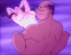 1992 1girls 90s age_difference animated animated_gif bald bed breasts brown_hair fat fat_man female flickering head_back lights long_hair looking_back lowres medium_breasts missionary nipples nude old old_man older_male_and_younger_female prostitution sex youjuu_sensen_adventure_kid