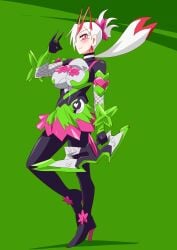 ace_ukiyo blush bodysuit breasts clothing genderswap heels kamen_rider kamen_rider_geats kamen_rider_geats_(series) otokam1117 rule_63 skirt smile tagme tokusatsu weapon white_hair