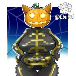 2d 2d_(artwork) big_breasts brown_hair camel_toe cameltoe cat cat_ears cat_tail catgirl clothed clothed_female clothing ebiirol female female_focus female_only fortnite fully_clothed fully_clothed_female hands_on_hips huge_breasts looking_at_viewer pumpkin pussy solo solo_female solo_focus spice_(fortnite) thick_thighs tight_clothes tight_clothing tight_fit voluptuous voluptuous_female watermark