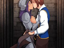 1boy 1girls clothed female female_knight furanh kissing knight male pressed_together roundscape_adorevia straight