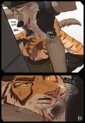 abs absurd_res anthro bodily_fluids canid canine canis carrying_another close-up clothing comic cum cum_in_mouth cum_in_throat cum_inside deep_throat dialogue drinking drinking_cum duo english_text epic_games face_mounting faceless_character faceless_male felid fellatio fortnite fur genital_fluids genitals head_between_thighs hi_res high-angle_view irrumatio jumpy_jackal lift_job lifting looking_pleasured male male/male male_penetrated male_penetrating male_penetrating_male mammal multiple_orgasms muscular muscular_anthro muscular_male obscured_penetration obscured_sex one_eye_closed oral oral_penetration orange_body orange_fur orgasm oscar_(fortnite) oversized_oral pantherine penetration penile penis penis_in_mouth saliva sex size_difference standing striped_body striped_fur stripes text three-quarter_view throat_fucking tiger tongue tongue_out tongue_out_fellatio topwear two_panel_image vest wendell_(fortnite) wolf yellow_sclera