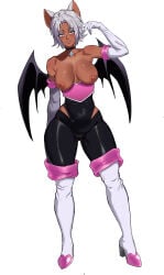 2d animal_ears bat_wings black_pants boobs boots dark-skinned_female ears exposed_breasts gloves large_breasts mg991998 rouge_the_bat rouge_the_bat_(cosplay) short_hair white_boots white_gloves white_hair