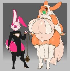 2026 anthro armwear bare_shoulders belly big_breasts black_clothing black_legwear black_thigh_boots black_thigh_highs boots breasts bridal_gauntlets bulge censer chain cleavage_cutout clerical_collar clothed clothing colored_nails countershading cutout dulce_(mr.pink) duo female femboy footwear fur gold_(metal) gradient_background green_eyes green_lips green_nails green_sclera habit hair hair_over_eye hi_res high_heeled_boots high_heels huge_breasts huge_thighs hyper hyper_lips lagomorph legwear leporid lips long_hair male mammal mr.pink nails navel nun nun_habit orange_body orange_fur orange_hair overweight overweight_anthro overweight_female pelvic_curtain pink_body pink_fur pink_nails priest pwink_(mr.pink) rabbit religious_clothing sharp_nails shoes simple_background skimpy standing thick_lips thick_thighs thigh_boots thigh_highs white_body white_clothing white_countershading white_fur white_hair white_legwear white_thigh_boots white_thigh_highs wide_hips yellow_eyes