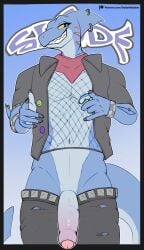 2026 5_fingers absurd_res anthro aquatic big_penis biped black_border black_bottomwear black_clothing black_eyes black_pants black_shirt black_topwear blue_background blue_body blue_penis blue_skin blue_tail border bottomwear bottomwear_down bracelet claws clothed clothed_anthro clothed_male clothing collared_shirt dabelette digital_drawing_(artwork) digital_media_(artwork) dungeons_of_aether eyelashes fin fin_piercing finger_claws fingers fish fishnet_clothing fishnet_shirt fishnet_topwear flaccid foreskin furgonomic_piercing furgonomics genitals gesture gills glans glistening glistening_eyes glistening_genitalia glistening_glans glistening_penis half-closed_eyes hand_gesture head_fin head_gills hi_res humanoid_genitalia humanoid_penis jewelry kerchief male male_anthro mismatched_genitalia mismatched_humanoid_penis mismatched_penis monotone_body monotone_skin multicolored_penis name_drop narrowed_eyes navel neckerchief neckwear non-mammal_navel open_clothing open_shirt open_topwear outside_border pants pants_down partially_clothed partially_clothed_anthro partially_clothed_male partially_retracted_foreskin patreon patreon_logo penis piercing pink_glans pink_kerchief pink_neckerchief pointing pointing_at_viewer purple_penis shark shirt simple_background slade_(dungeons_of_aether) smile smiling_at_viewer solo standing tail teeth text topwear torn_bottomwear torn_clothing torn_pants two_tone_penis undershirt url vein veiny_penis yellow_sclera