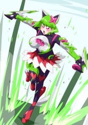 blush bodysuit breasts clothing genderswap green_hair kamen_rider kamen_rider_geats_(series) kamen_rider_tycoon otokam1117 rule_63 skirt tagme tokusatsu weapon