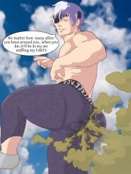 anime anime_boy bottomwear bottomwear_only fart fart_cloud fart_everywhere fart_fetish farting farts gay gojou_satoru human human_male human_only jujutsu_kaisen kinkhero musk musk_clouds musky musky_butt satoru_gojo topless topless_male