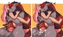 anthro anthro_on_human anthro_penetrating ass balls big_penis bite bite_mark biting blush canine canine_on_human canine_penis clothing cum cum_inside dominant domination female femsub fur furry furry_male furry_with_non-furry human human_female human_on_anthro human_penetrated interspecies knot knotting licking light_skin looking_pleasured male male_anthro/female_human penis pink_eyes pink_hair pokemon pokemon_(species) pokephilia puptini riding rough rough_sex scratches tongue torn_clothes zoroark