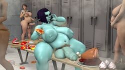 1girls 2futas 3d balls bbw belly big_belly big_breasts blue_skin breasts casual_exposure casual_nudity completely_nude eating fat food futa_focus futa_with_female futa_with_futa futanari group hrfidy huge_breasts leaking leaking_precum locker_room nude nude_futanari obese overweight pizza pregnant pubic_hair slob solo_focus soria thick_thighs thighs weight_gain zeena_(hrfidy)