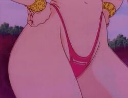 1990s_(style) 1992 1girl 1girls animated animated_gif armor ass bikini bikini_armor bindi bracelet breasts demon_girl ears fangs female fingernails jewelry long_fingernails long_hair lowres makeup medium_breasts midriff necklace nipples pointy purple_eyes purple_hair retro_artstyle swimsuit tagme thong v-bangs wide_hips youjuu_sensen_adventure_kid
