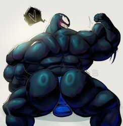 1boy athletic back_view big_ass buldge dat_ass flexing huge_ass its_coldpizzart looking_back marvel marvel_comics muscular muscular_arms muscular_back muscular_male venom_(marvel)