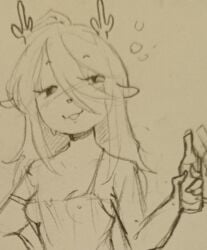 blush boobs deer deltarune drunk fur looking_at_viewer luci_star nipples_visible_through_clothing noelle_holiday sketch smile