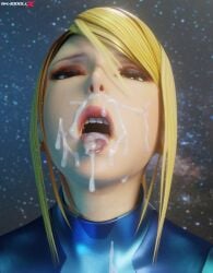 3d 3d_(artwork) 3d_model 3d_render alternate_version_available blonde_hair cum cum_on_face high_resolution highres nintendo samus_aran shaddoll_x zero_suit zero_suit_samus