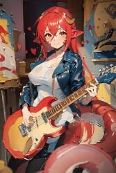 1girls ai_generated apode big_breasts breasts female female_focus female_only furr_app guitar heart hearts lamia long_hair looking_at_viewer miia miia_(monster_musume) monster_girl monster_musume monster_musume_no_iru_nichijou pointy_ears pose red_ears red_hair red_scales see-through see-through_clothing snake snake_girl solo solo_female solo_focus transparent_clothing yellow_eyes