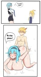 defeated eula_(genshin_impact) huge_breasts instant_loss_2koma mature_female mika_(genshin_impact) rape thick_thighs younger_male