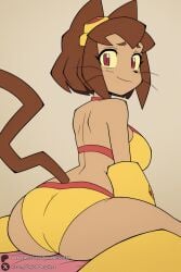 1female 1girl 1girls 2026 ai_generated animal_ears artist_name ass back big_ass big_breasts breasts brown_hair cat_ears cat_girl cat_tail closed_mouth curvy dark-skinned_female dark_skin from_behind furry furry_female gameoverse goggles goggles_on_head hi_res high_quality high_resolution highres huge_ass huge_breasts kit_(gameoverse) large_breasts looking_at_viewer looking_back panties patreon patreon_username red_eyes short_hair sitting slit_pupils smile solo tail underwear unjobdespiert watermark yellow_bra yellow_panties