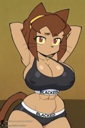 1female 1girl 1girls 2026 abs ai_assisted ai_generated animal_ears armpits arms_behind_head arms_up artist_name big_ass big_breasts blacked blacked_clothing breasts brown_hair cat_ears cat_girl cat_tail cleavage covered_nipples cowboy_shot curvy edit furry furry_female gameoverse grok hi_res high_quality high_resolution highres huge_ass huge_breasts kit_(gameoverse) large_breasts looking_at_viewer muscular_female navel nipples panties patreon patreon_username red_eyes short_hair slit_pupils solo sports_bra tail thick_eyebrows thick_thighs thighs toned toned_female underwear unjobdespiert watermark web_address wide_hips