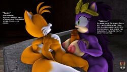 2022 3d 3d_(artwork) absurd_res anthro big_breasts big_penis blue_eyes breast_play breasts canid canine crown dark_purple_hair devilstophat dialogue digital_media_(artwork) duo english_text erection eulipotyphlan female fox fur genitals green_eyes hair hedgehog hi_res interspecies licking long_hair male male/female mammal mature_female milf mostly_nude nipples nude open_mouth oral paizuri penile penis penis_lick purple_body purple_fur queen queen_aleena queen_aleena_hedgehog sega sex smile sonic_(series) sonic_the_hedgehog_(series) sonic_underground tails text titjob tongue tongue_out video_games yellow_body yellow_fur