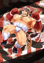 1boy 2020 abs arm_hair artist_name artist_request artist_signature ass_visible_through_thighs balls_under_clothes bandage bandaged_leg bara beard_stubble beefy biceps black_hair breasts breasts_bigger_than_head broad_shoulders bulge bulge_through_clothing chest_hair clenched_hand colorful_background dad_bod dadbod daddy dated dilf forked_eyebrows full_body fundoshi fundoshi_only gay genital_outline hachimaki headband hi_res hunk ink japanese_clothes laugh leg_hair legs_apart looking_at_viewer magatama magatama_necklace male male_breasts male_only manly mature_male moobs muscles muscular muscular_arms muscular_legs muscular_male muscular_neck muscular_thighs necklace pecs quadriceps red_hands rokushaku_fundoshi rope sarashi shide shimenawa short_hair sideburns six_pack solo spiky_hair standing tabi tajikarao_(tokyo_afterschool_summoners) tattoo tattooed_arm tattooed_hand thick thick_arms thick_eyebrows thick_legs thick_thighs tokyo_afterschool_summoners topless tough_guy triceps white_fundoshi wristband yaoi