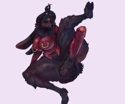 3_eyes 6:5 absurd_res balls black_body black_eyes black_fur bovid caprine caprine_demon demon fur genitals goat goat_demon gynomorph hi_res horn humanoid_genitalia humanoid_penis intersex mammal melonarts2 morgenneth multi_eye nipple_piercing nipple_ring nipples penis piercing raised_leg red_body red_skin ring_piercing solo