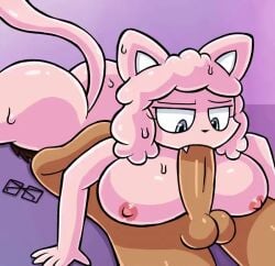 69 animated anthro anthro_on_human big_breasts brown_eyes brown_hair brown_skin cat_ears cat_tail catgirl goo_creature huge_cock human_on_anthro loop looping_animation on_floor oral pink_body pink_hair pink_nipples sarah_kattina_(spicysierra) sharp_tooth sierra_(spicysierra) slime_girl spicyredacted spicysierra tagme video wagging_tail