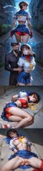 1boy 1girls ai_assisted ai_generated anonymous_male arms_behind_back bondage bound bound_wrists chloroform comic cum_in_pussy cum_pool defeated gloves headband hi_res hotpants large_breasts nipples rape restrained sakura_kasugano self_upload serafuku skirt sneakers stable_diffusion street_fighter tacocatbox unconscious yellow_neckerchief