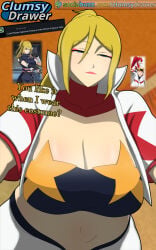 1girls artist_logo artist_name bandeau blue_eyes breasts breeze_dancer cleavage clothing clumsydrawer collarbone cosplay crop_top cropped_jacket english_text eyeshadow female girl_on_top gloves hair_between_eyes half-closed_eyes huge_breasts indoors jacket large_breasts lipstick long_hair looking_at_viewer looking_down makeup midriff naruto naruto_(series) naruto_online navel pink_eyeshadow pink_lipstick plump ponytail pov red_lips reference_inset self_upload smile solo star_(symbol) star_print strapless text tsurara tube_top url video_game_character watermark web_address yellow_hair yoko_littner_(cosplay)