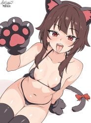 1girls artllatar brown_hair cat_girl female kono_subarashii_sekai_ni_shukufuku_wo! light-skinned_female light_skin megumin red_eyes solo tongue_out white_background