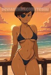 ai-created betty_director bikini disney disney_channel eyepatch female kim_possible solo sunset tesiai underboob watermark